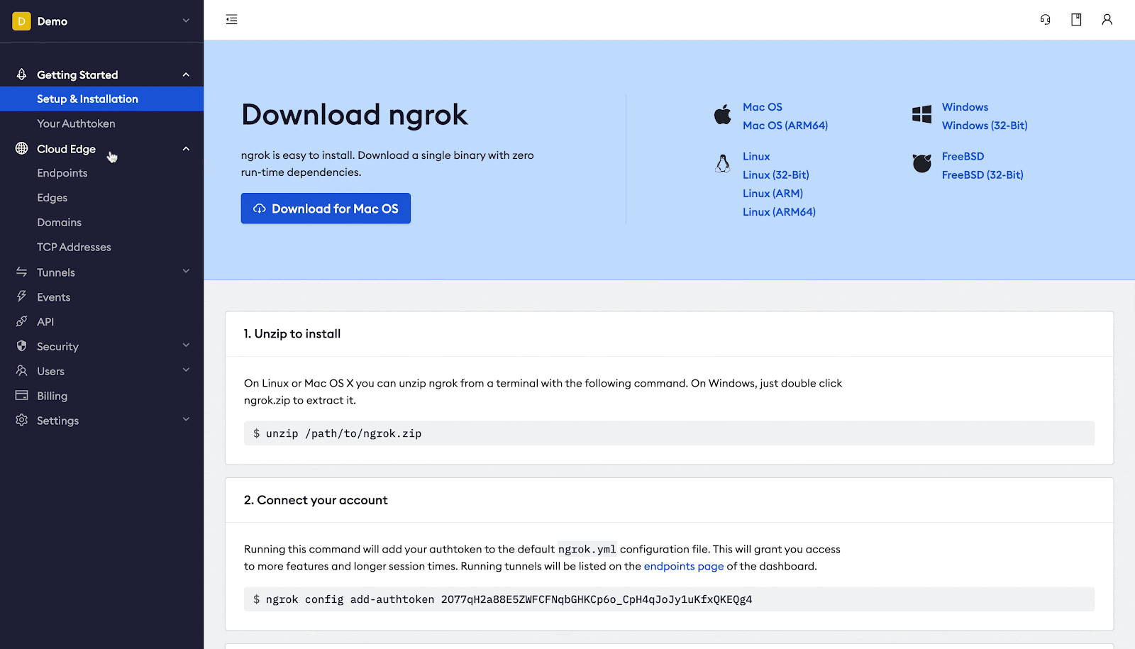 A gif demonstrating add GitHub OAuth to your Edge within ngrok